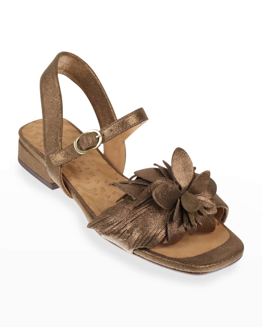 Chie Mihara Tadul 3-D Flower Metallic Sandals | Neiman Marcus