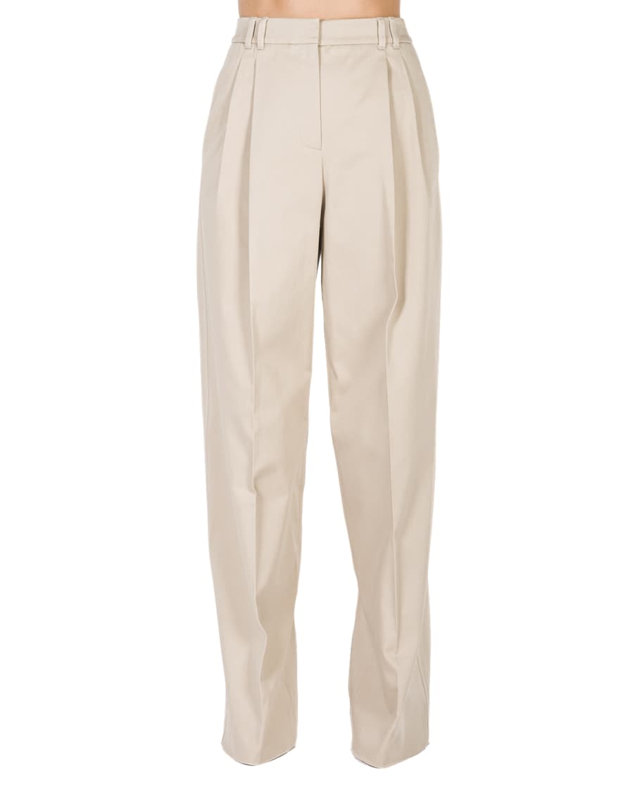 Agnona Wide-Leg Pleated Cotton Pants | Neiman Marcus