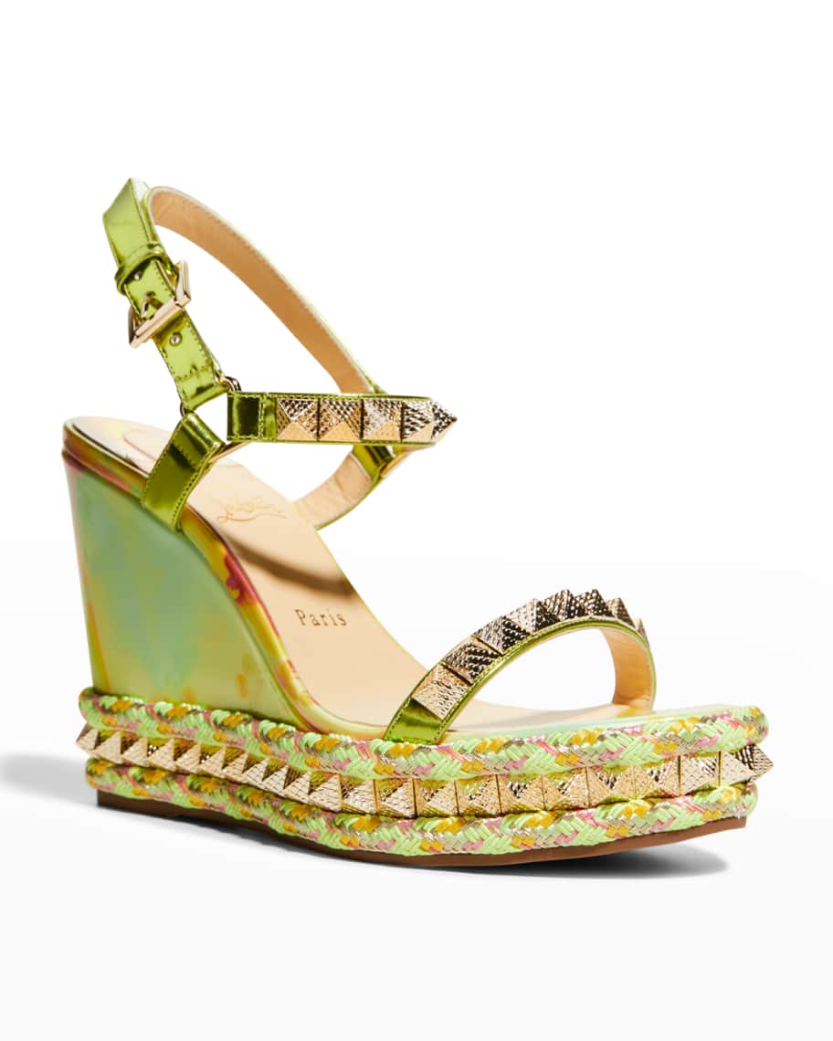 christian louboutin pyraclou iridescent spike wedge espadrille sandals