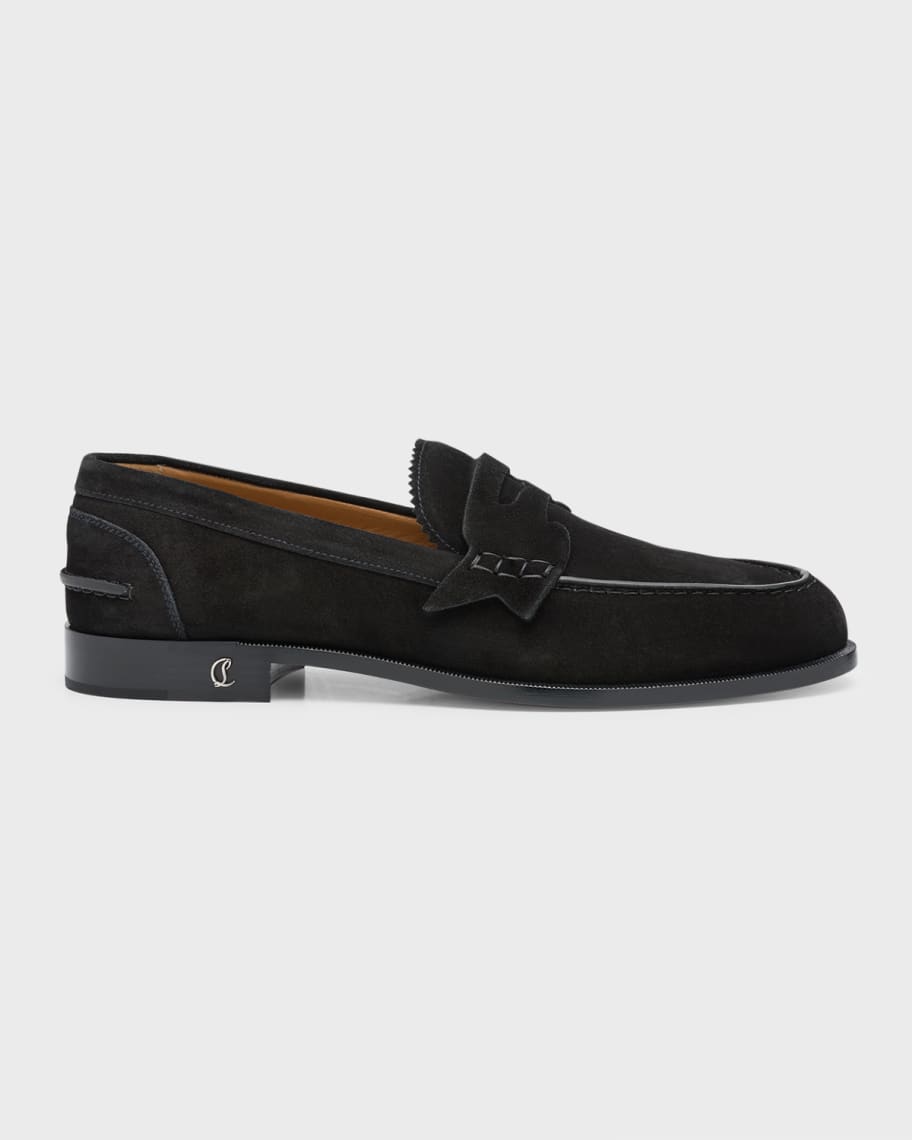 Christian Louboutin Men's Suede Red Sole Penny Loafers | Neiman Marcus