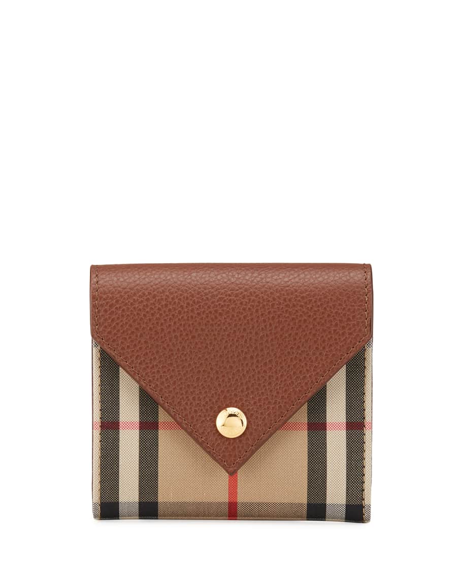 Burberry Lila Vintage Check & Leather Bifold Wallet | Neiman Marcus