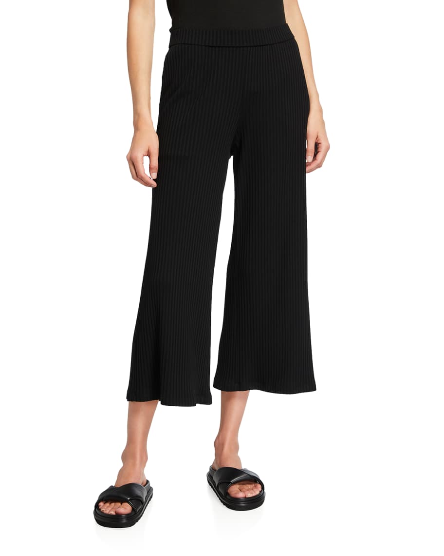 Eileen Fisher Stretch Rib Cropped WideLeg Pants Neiman Marcus