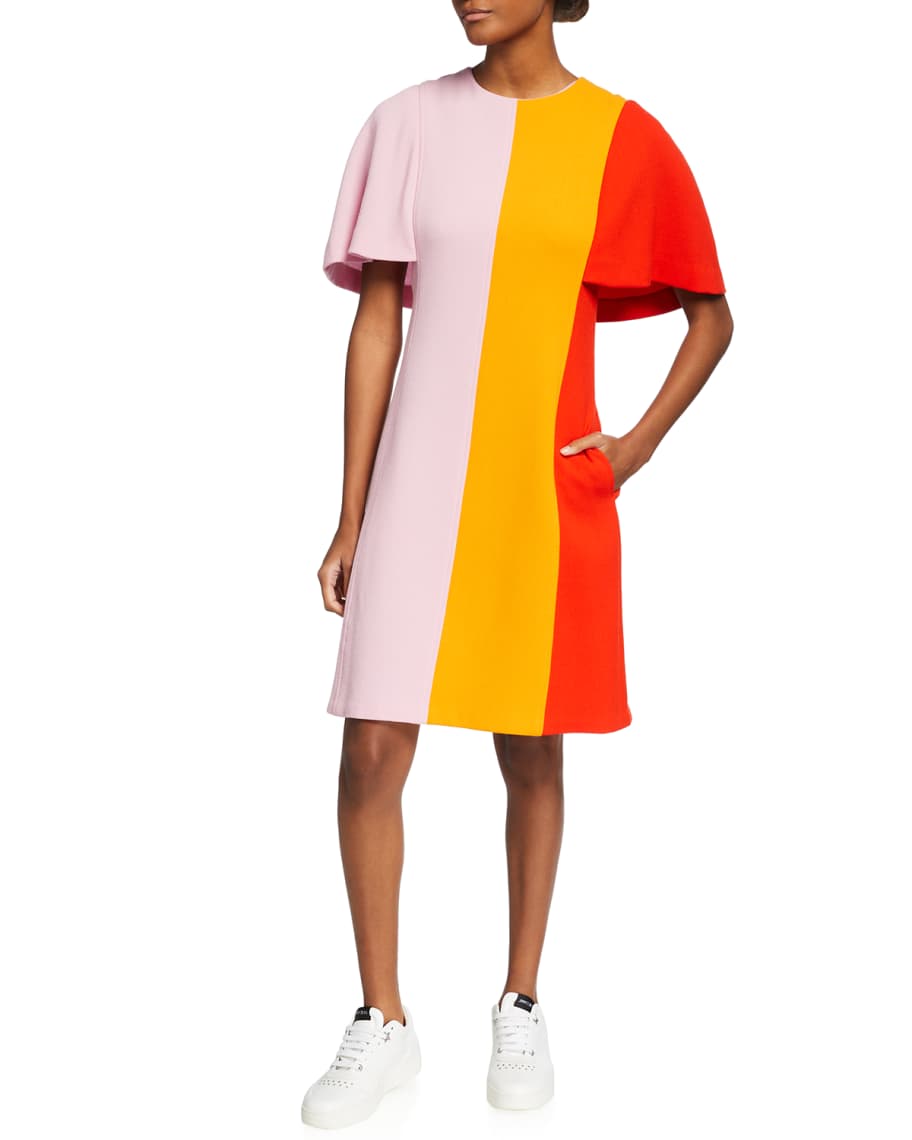 Lela Rose Colorblock Flutter Sleeve Dress Neiman Marcus