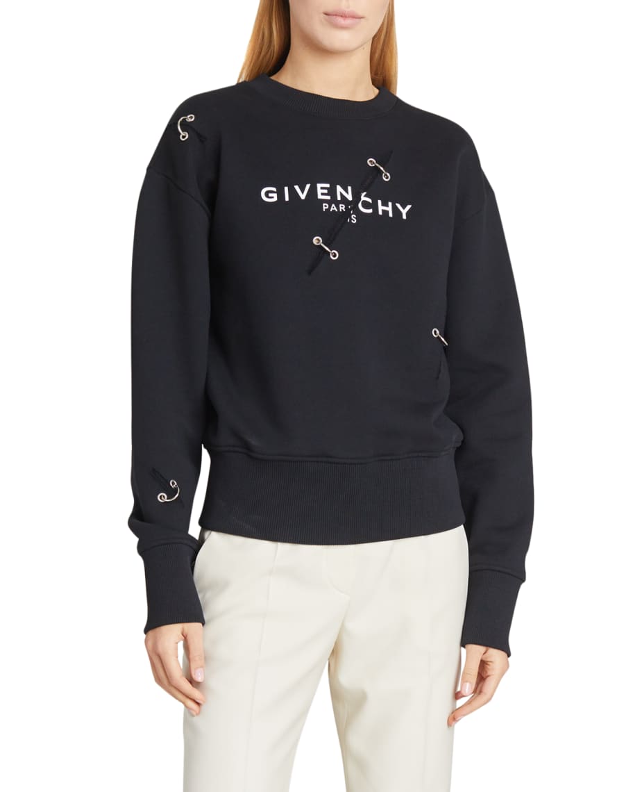 Givenchy Crewneck Logo Sweatshirt w/ Metal Details | Neiman Marcus