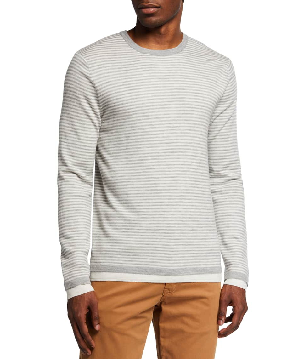 Vince Men's Double-Layer Striped Wool Sweater | Neiman Marcus