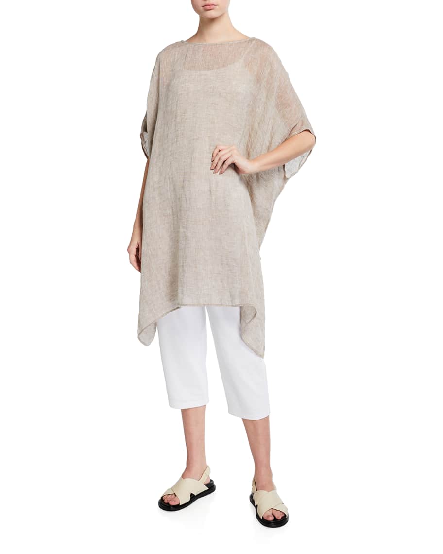 Eileen Fisher Bateau Neck Organic Linen Gauze Caftan Neiman Marcus