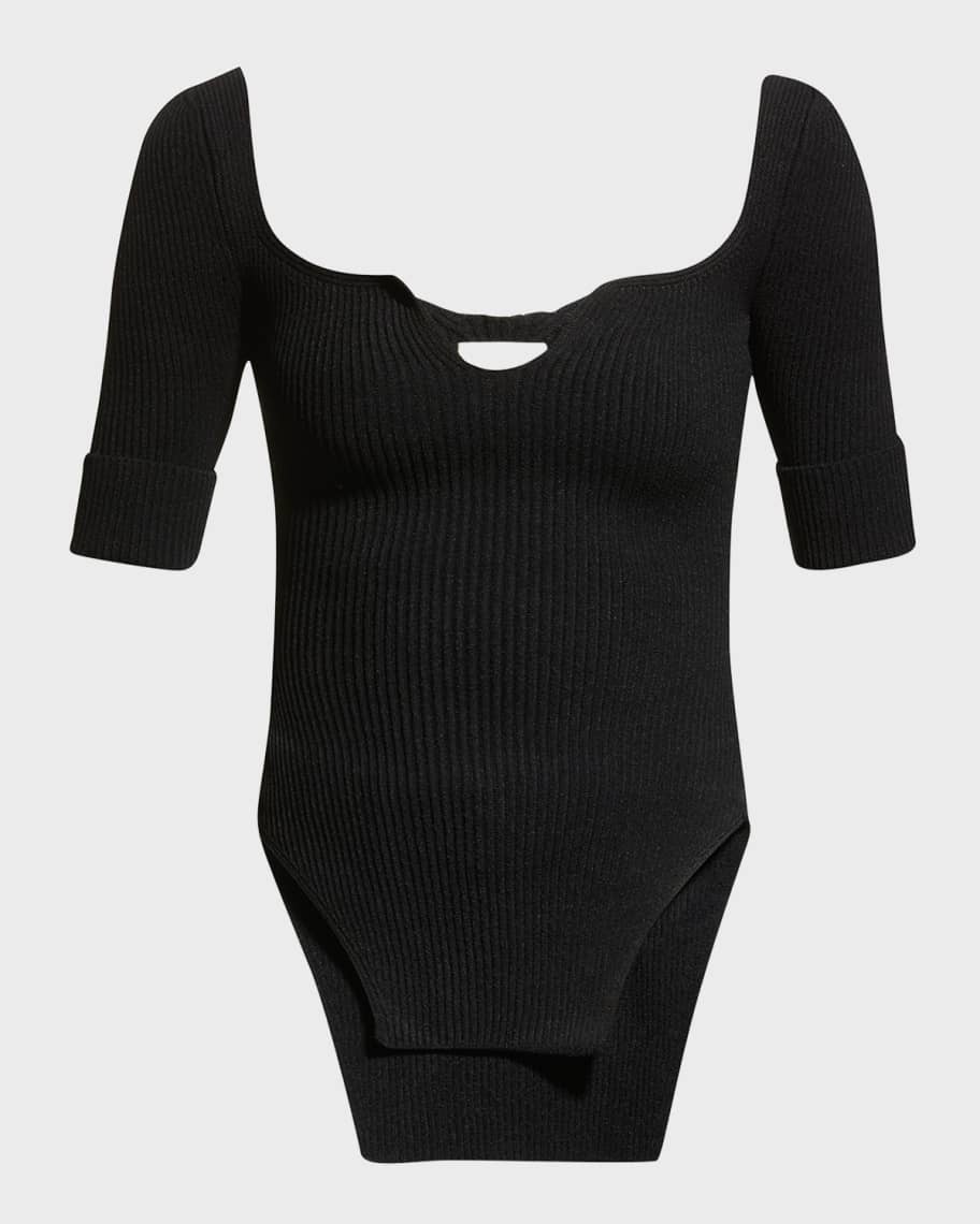 Khaite Maddy Notched Ribbed Knit Top Neiman Marcus