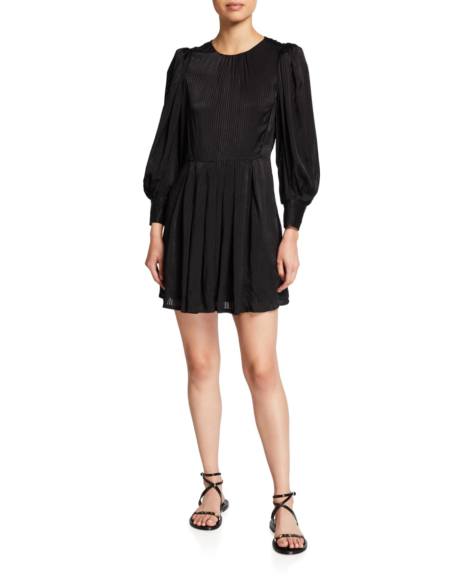 Rebecca Taylor Long-Sleeve Shadow Stripe Viscose Dress | Neiman Marcus