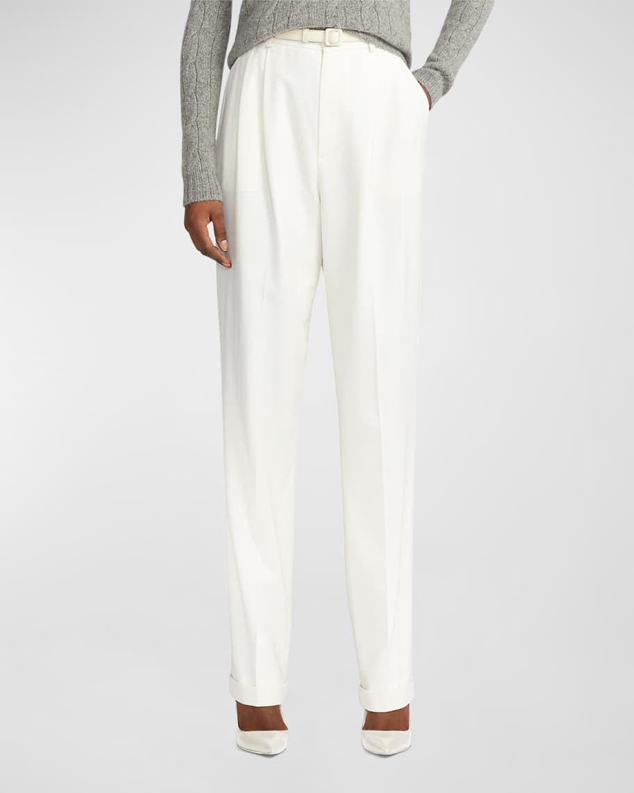 Ralph Lauren Collection Stamford Straight-Leg Belted Pants | Neiman Marcus