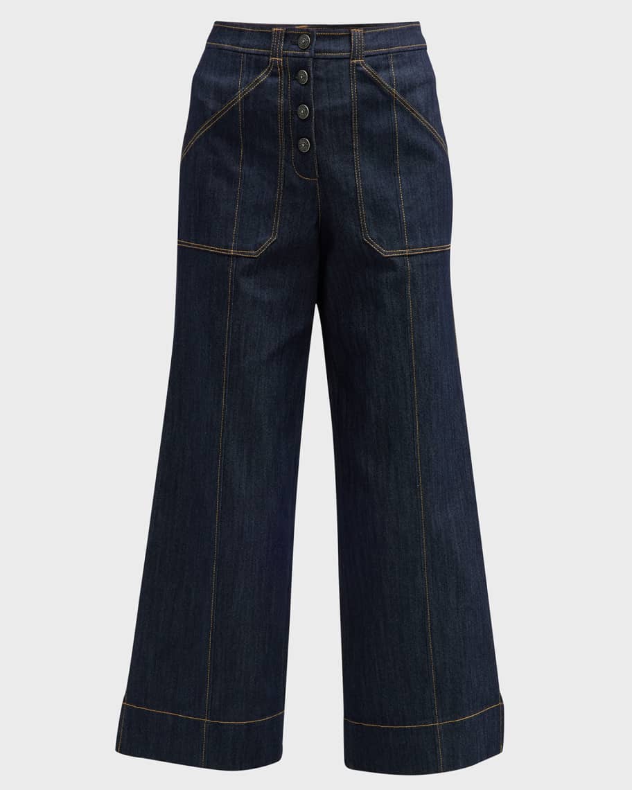 【DISCERNMENT】Bemiti wide strap denim pants Cinq a Sept Benji Wide-Leg Denim Pants | Neiman Marcus