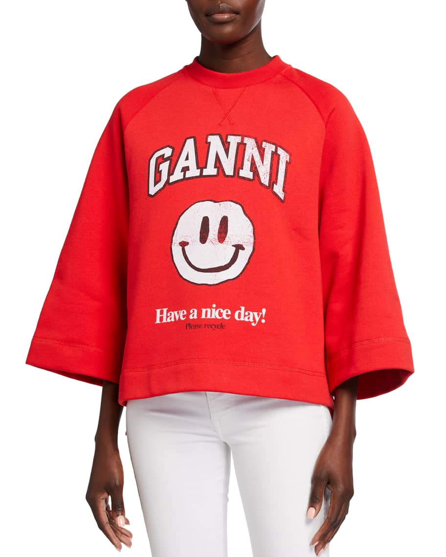 Ganni Isoli Have a nice day Logo Sweatshirt Neiman Marcus