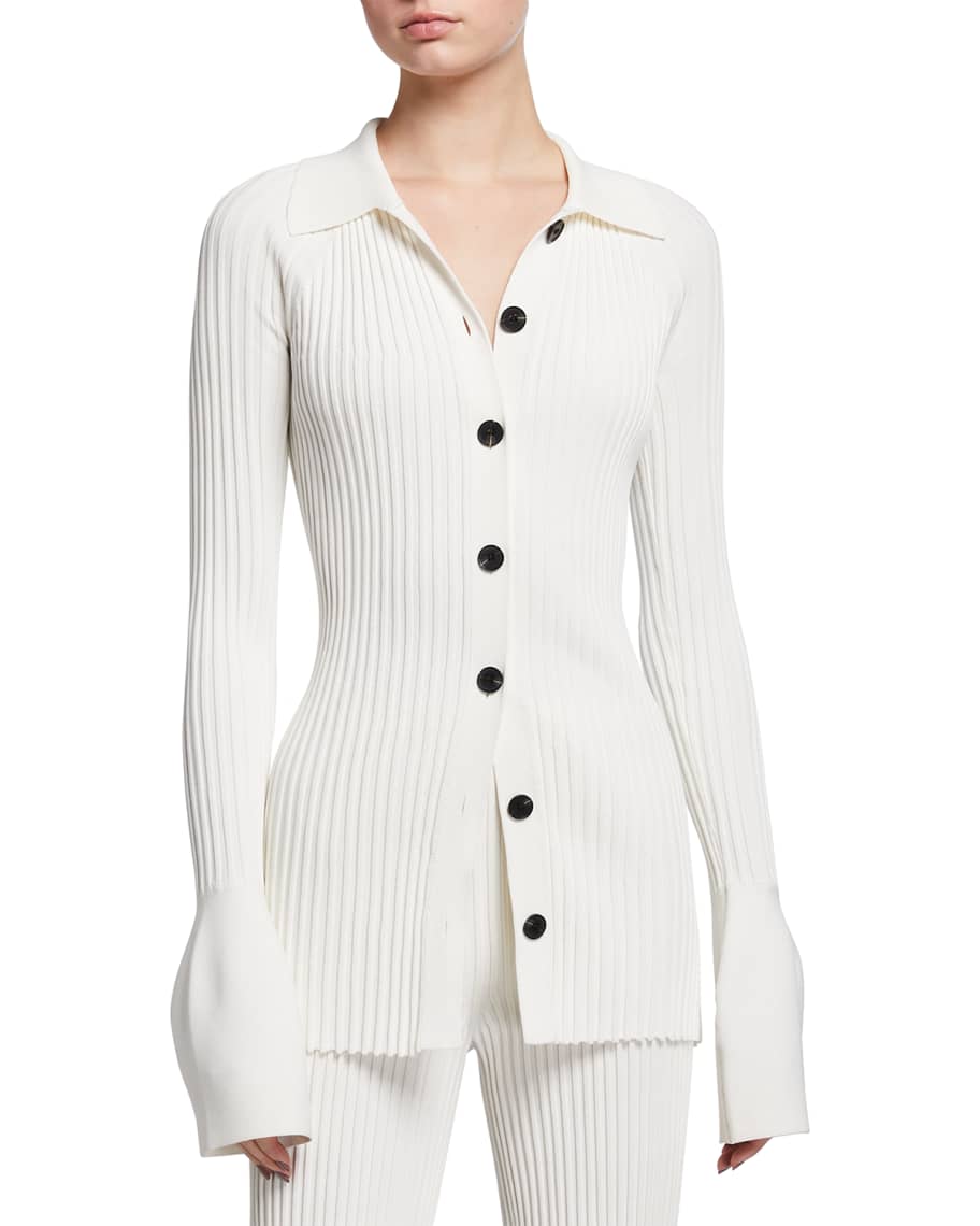 Proenza Schouler Collared Rib Knit Cardigan Sweater Neiman Marcus