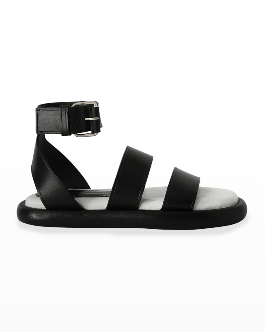 Proenza Schouler Pipe Leather Ankle-Strap Flat Sandals | Neiman Marcus