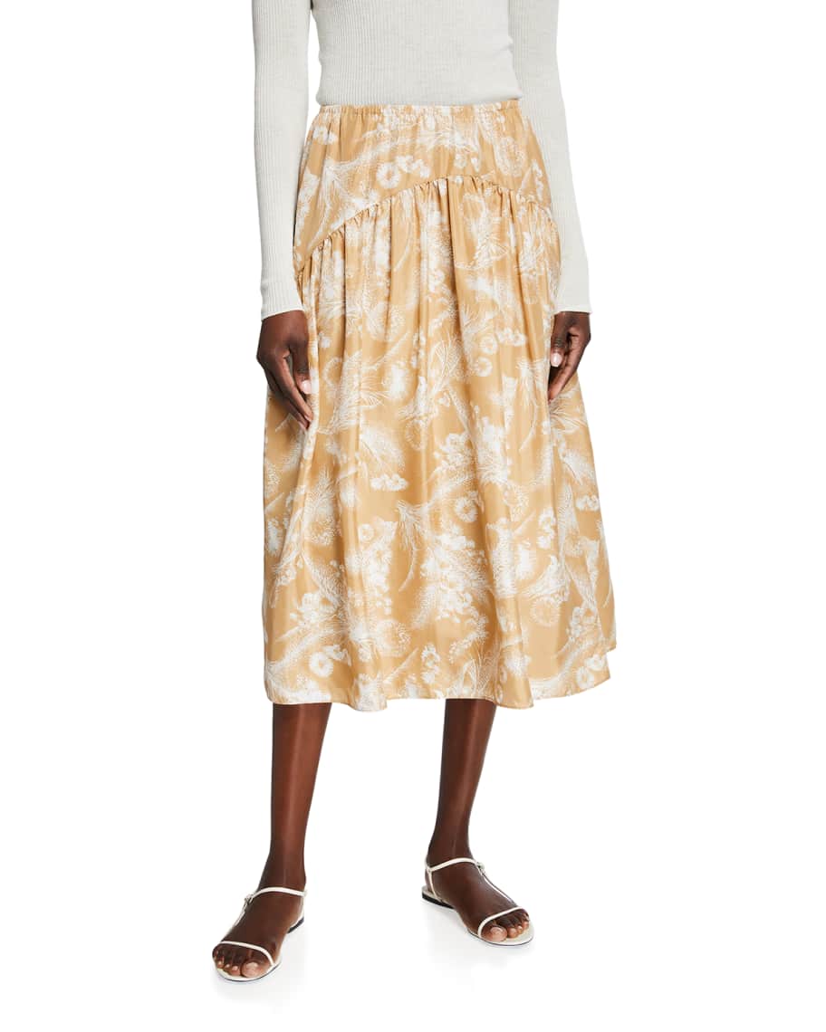 Vince Wheat-Print Tiered Midi Skirt | Neiman Marcus
