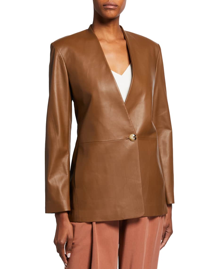 Vince collarless leather jacket cheap