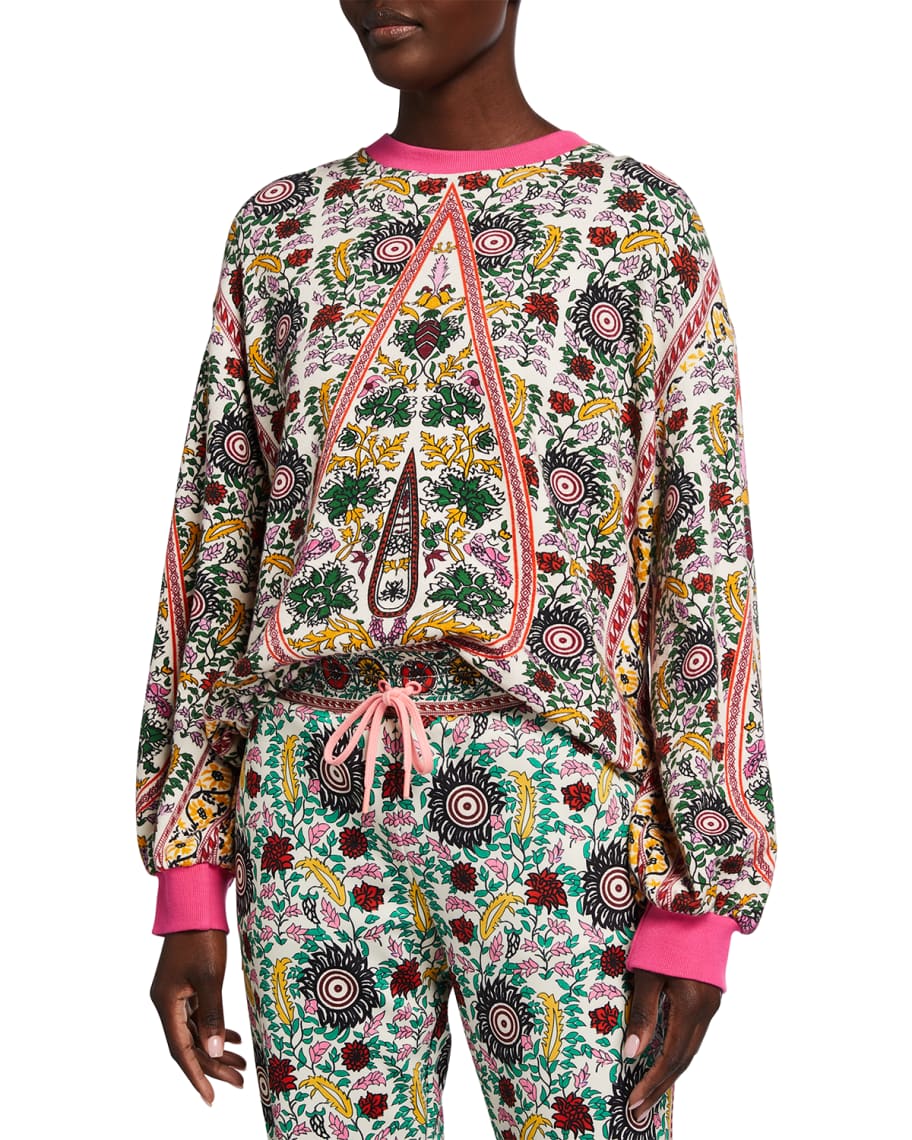 Alice + Olivia Amirah Floral-Print Drawstring-Hem Sweatshirt | Neiman Marcus