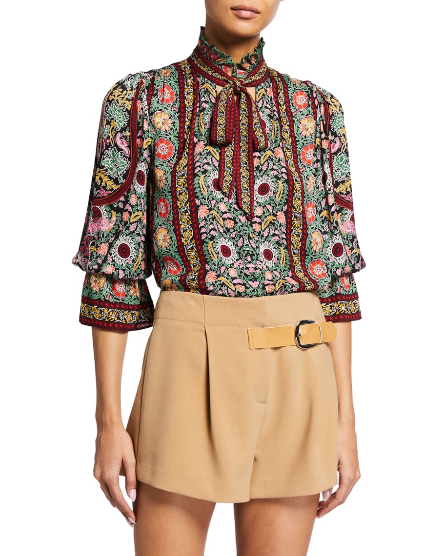 Alice + Olivia Reilly Ruffled-Collar Blouse with Neck Tie | Neiman Marcus