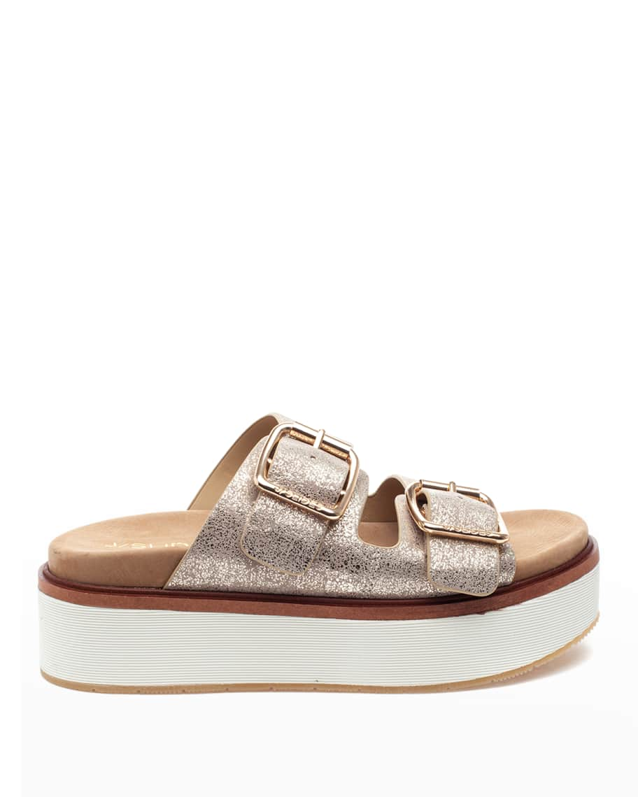 JSlides Bowie Nubuck Dual-Buckle Slide Sandals | Neiman Marcus