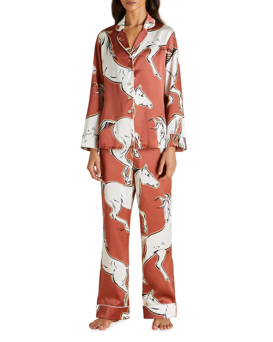 Olivia von Halle Lila Horse Printed Silk Pajama Set Neiman Marcus
