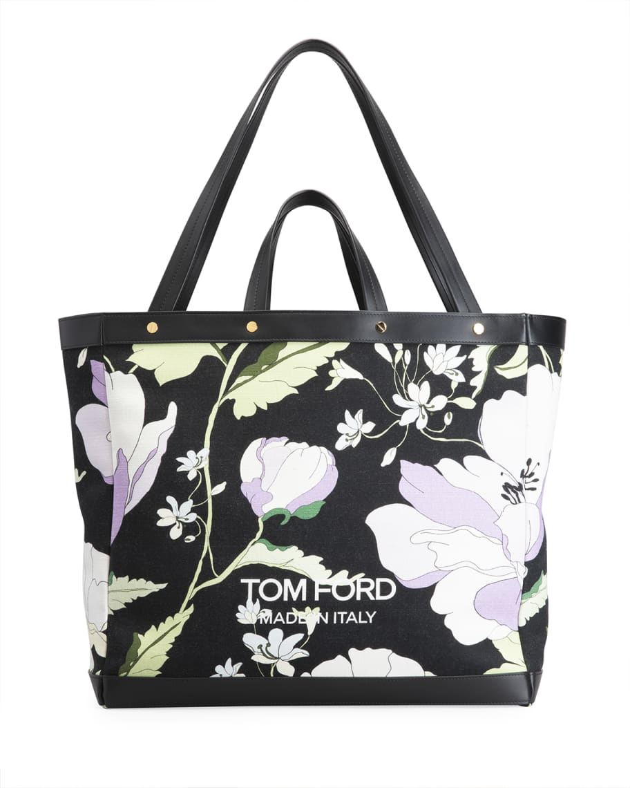 TOM FORD T Screw Medium Floral-Print Shopping Tote Bag | Neiman Marcus
