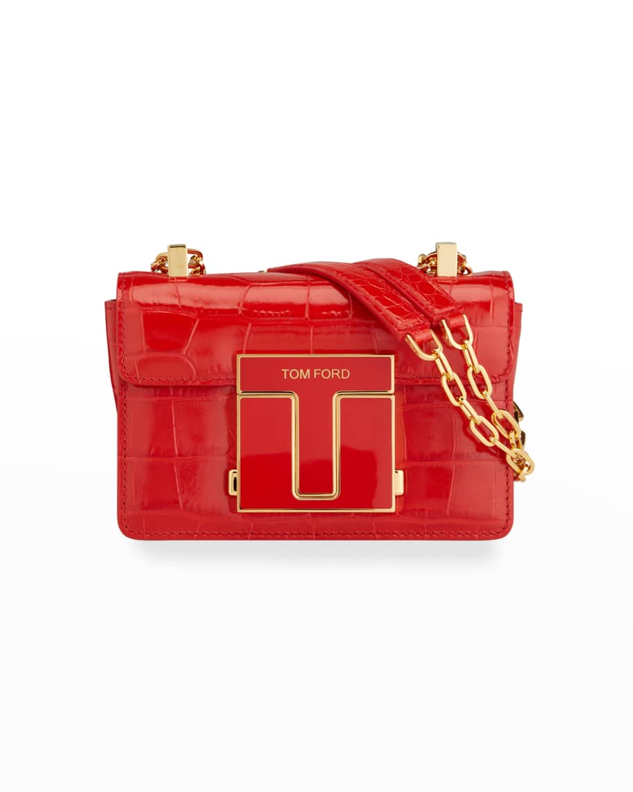 TOM FORD Small T-Clasp Croc-Embossed Shoulder Bag | Neiman Marcus