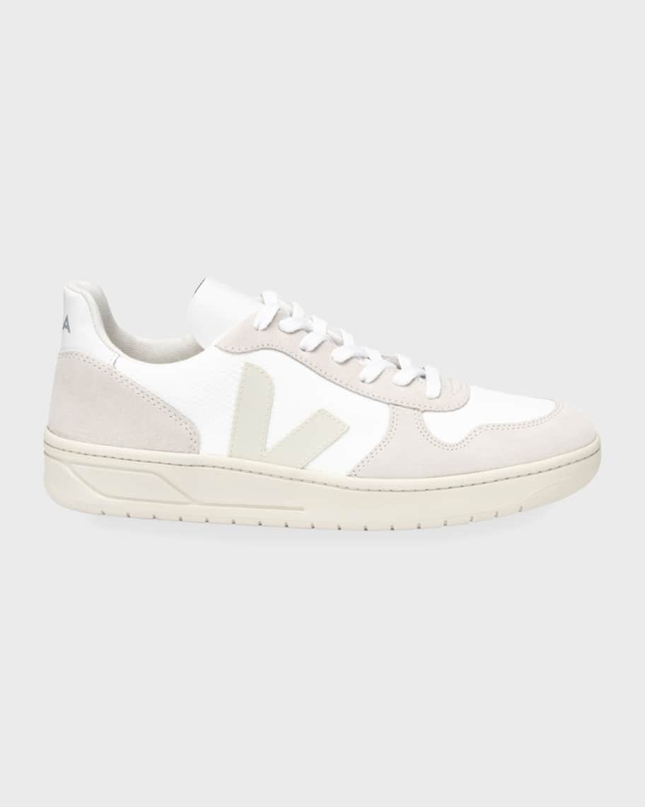 VEJA V-10 Mixed Leather Low-Top Court Sneakers | Neiman Marcus