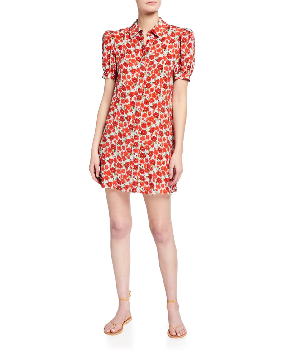 Alice + Olivia Jem Puff-Sleeve Floral Shirtdress | Neiman Marcus