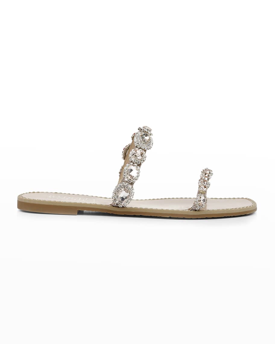 Badgley Mischka Reed Jeweled Flat Slide Sandals | Neiman Marcus