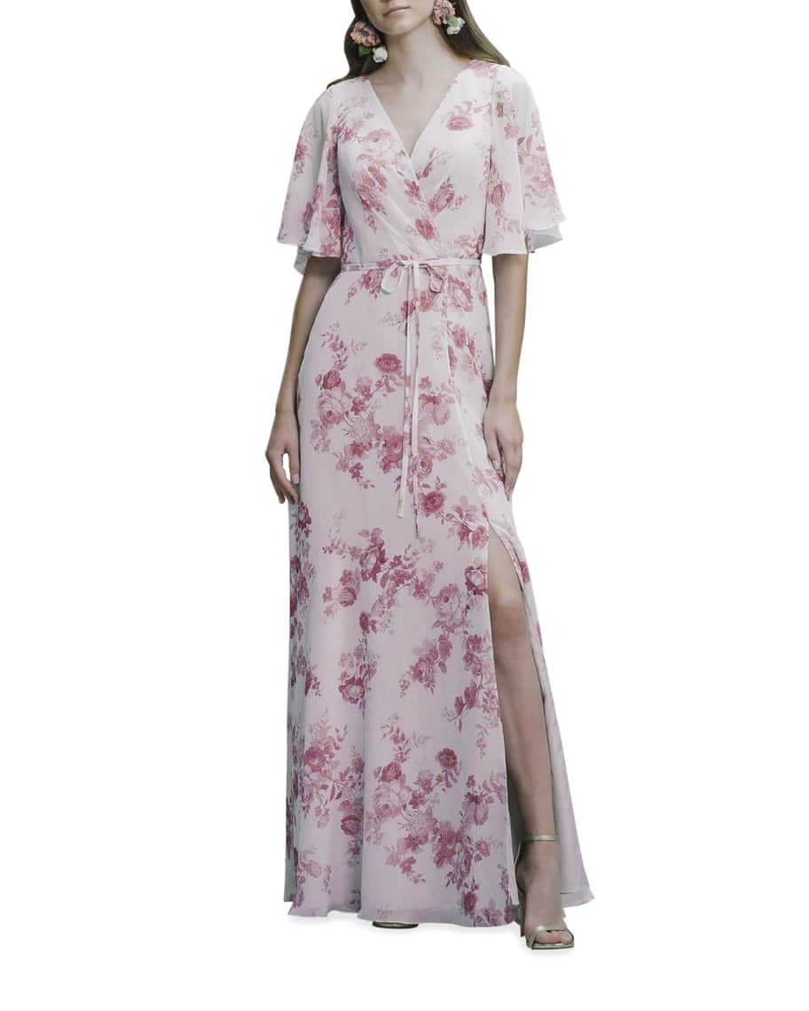 Marchesa notte pink floral flutter dress clearance