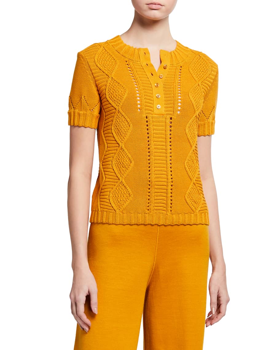 Maison Ullens CableKnit ShortSleeve Top Neiman Marcus