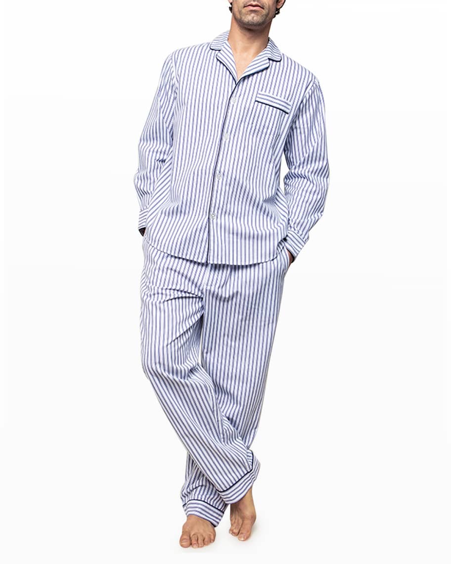 Petite Plume Men's French Ticking Twill Pajama Set, Navy/White | Neiman ...
