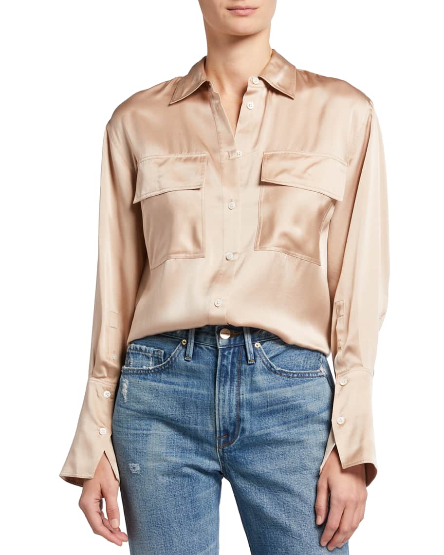 FRAME Collared Silk Boyfriend Shirt Neiman Marcus