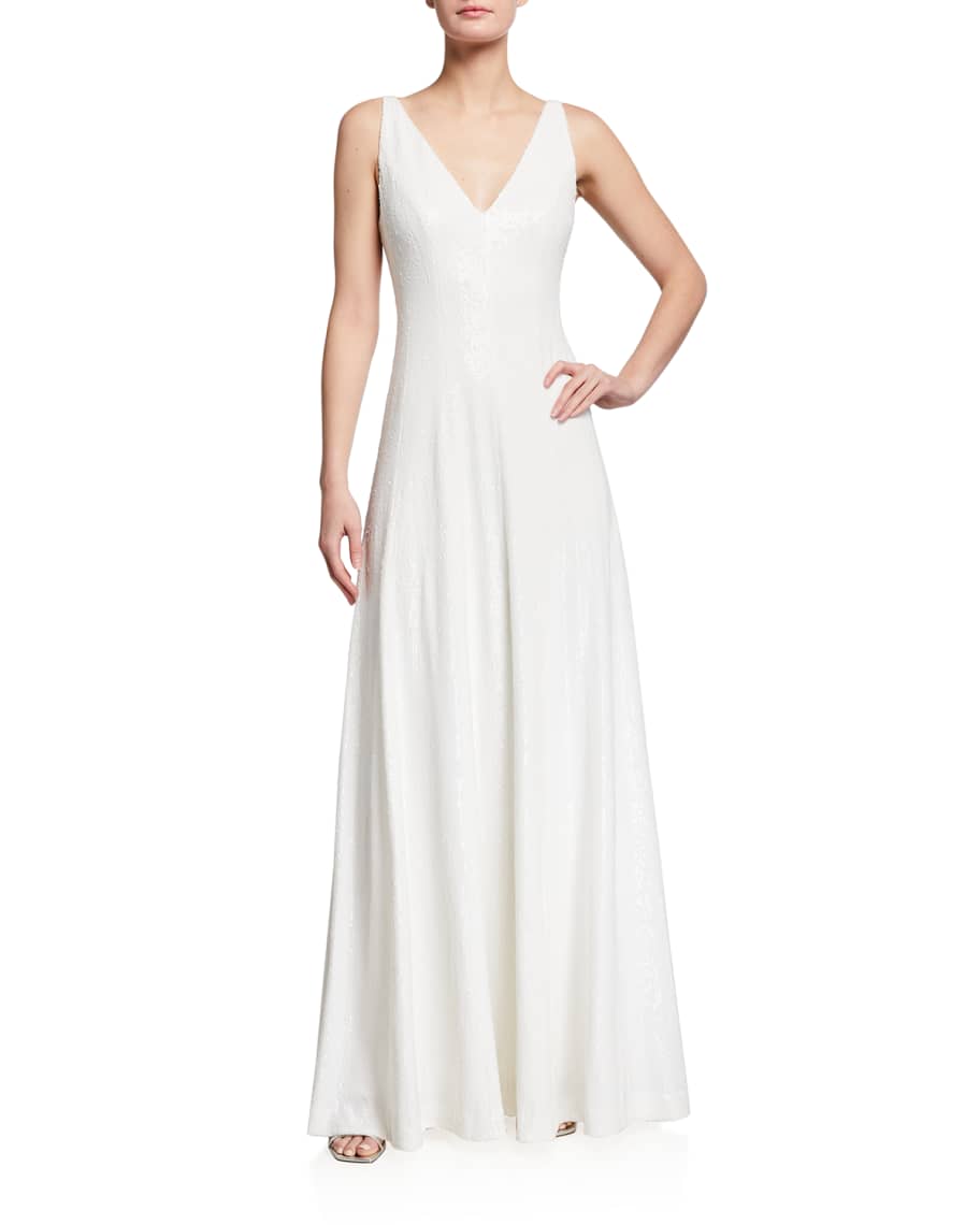 Halston Micro Sequin Paneled Sleeveless Gown | Neiman Marcus