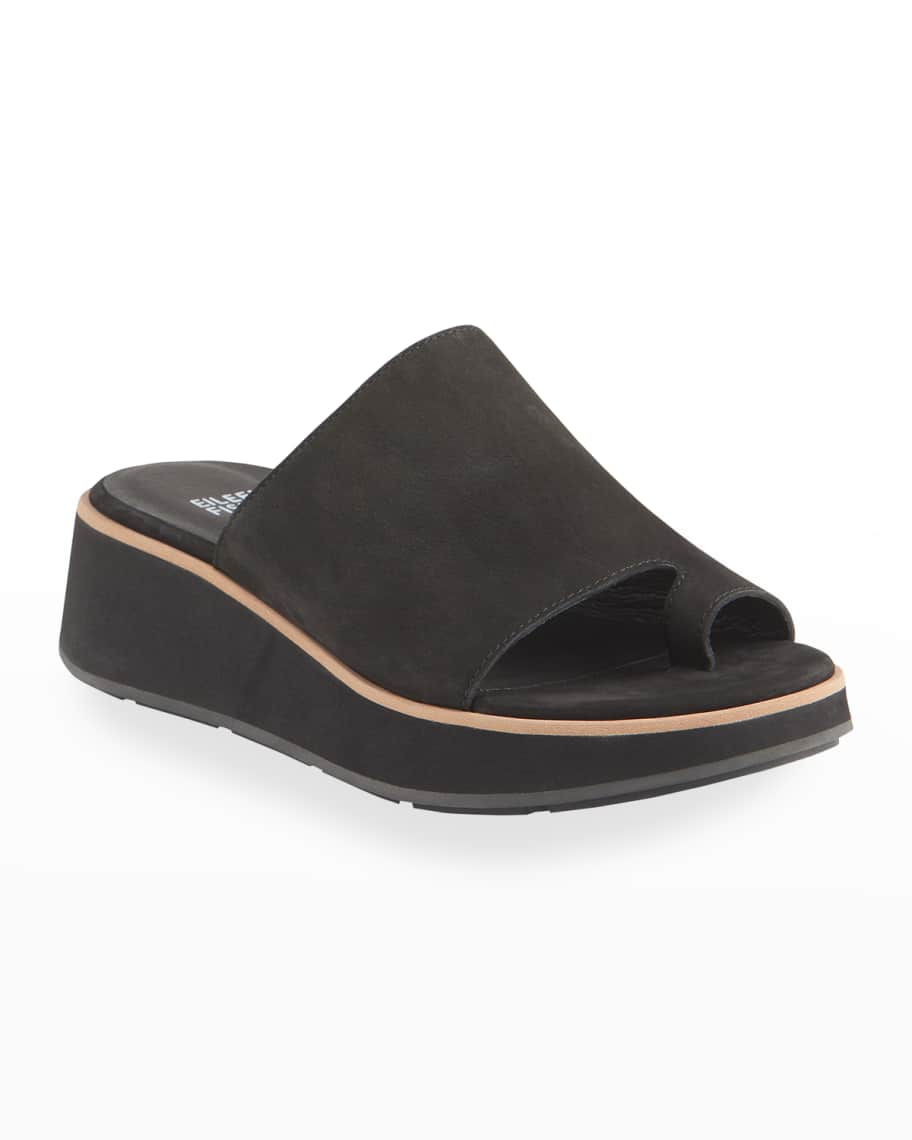Eileen Fisher Dare Leather Wedge Slide Sandals | Neiman Marcus