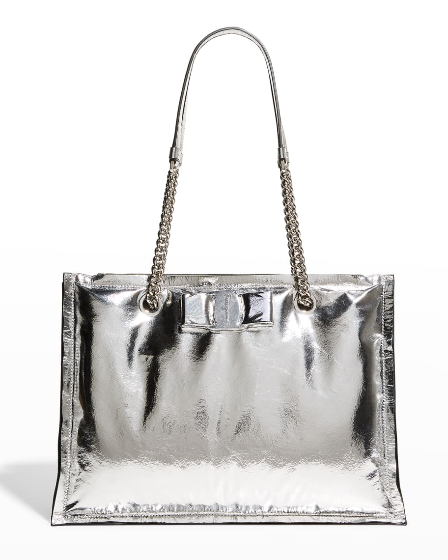 Salvatore Ferragamo Viva Metallic Bow Tote Bag Neiman Marcus