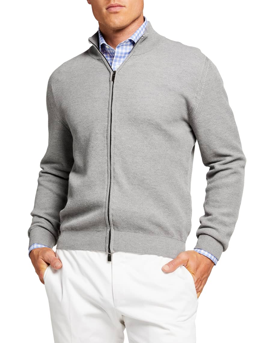 Canali Men's Micro-Neat Full-Zip Sweater | Neiman Marcus