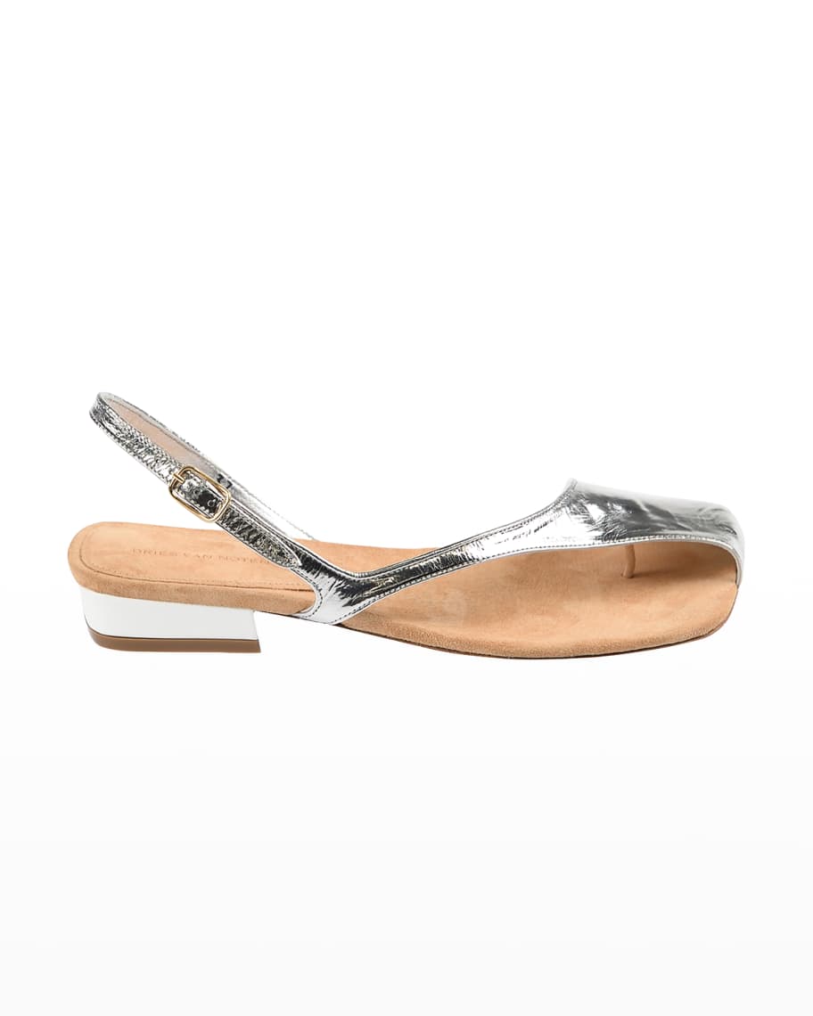 Dries Van Noten Donna Metallic Asymmetrical Sandals