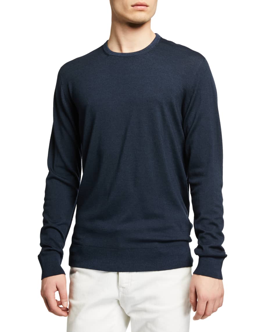 Corneliani Men's Garment-Washed Wool Crew Sweater | Neiman Marcus