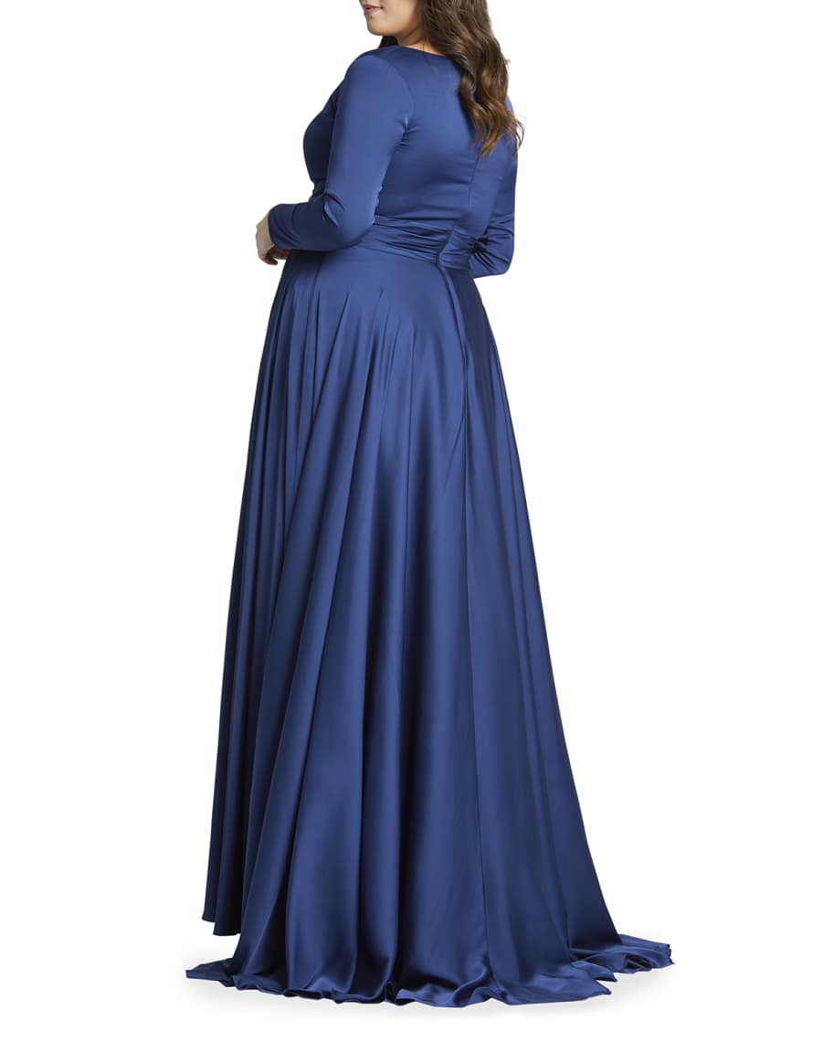 Mac Duggal Plus Size Long Sleeve Pleated Satin A Line Gown Neiman Marcus