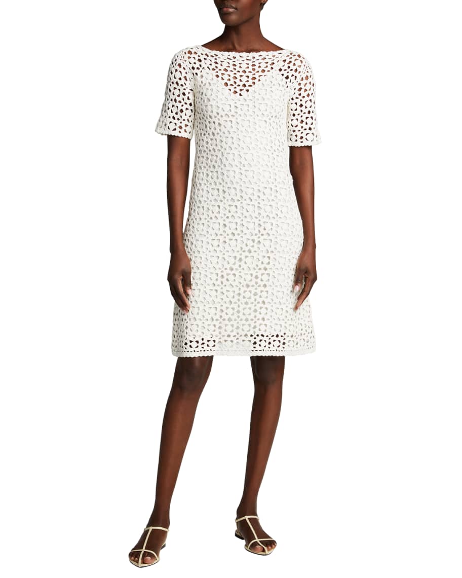 Rebecca Taylor Floral Crochet Shift Dress | Neiman Marcus