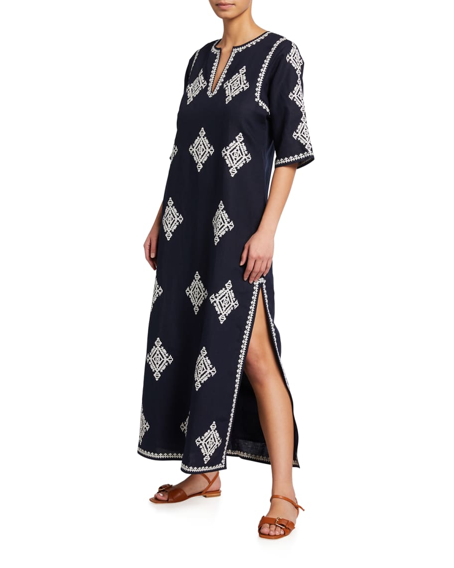 Tory Burch Celeste Embroidered Long Caftan | Neiman Marcus