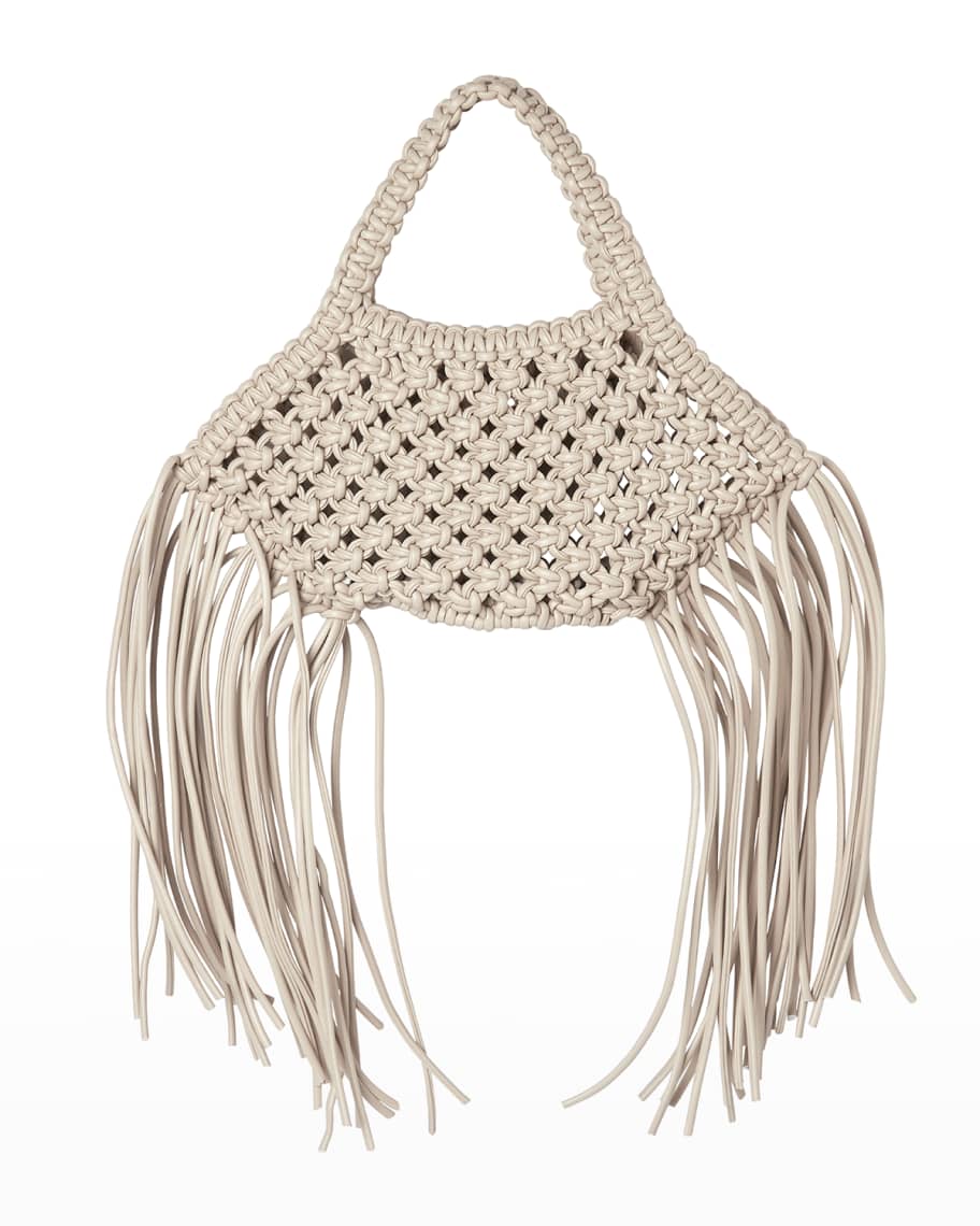 Yuzefi Mini Woven Vegan-Leather Basket Tote Bag with Fringe