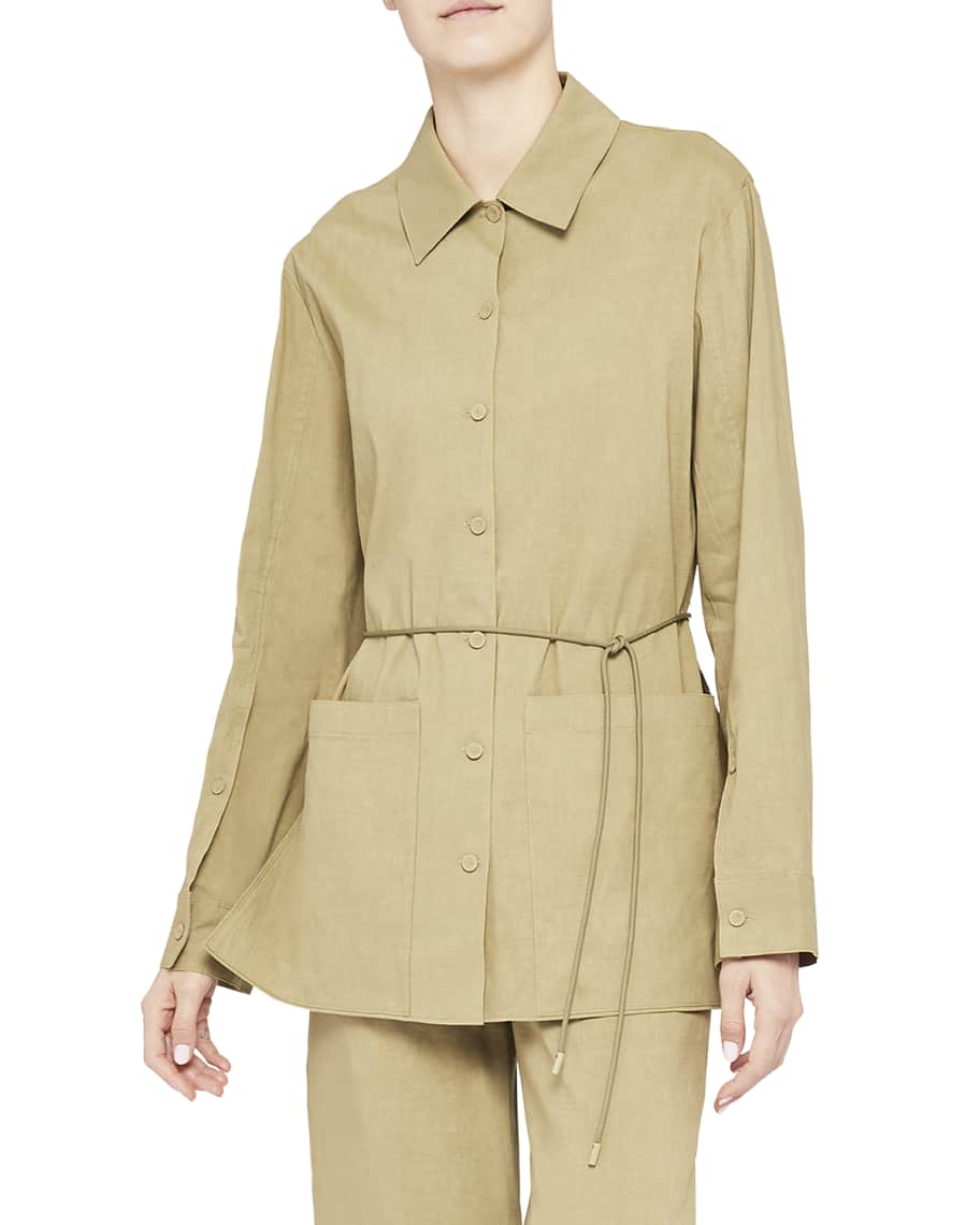 Loose-Fit Linen Jacket & Wide Pants Setup (Beige)