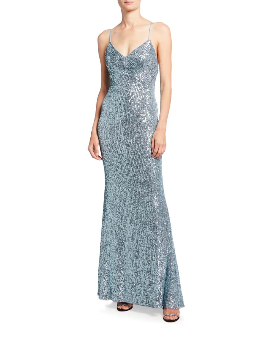 Faviana Sequined Gown with Adjustable Straps | Neiman Marcus