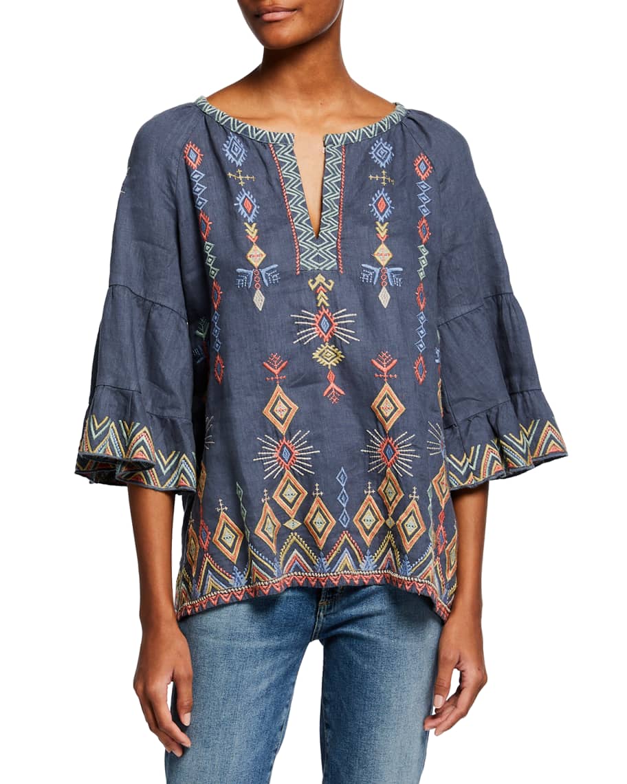 Johnny Was Plus Size Cerise Tiered-Sleeve Peasant Blouse | Neiman Marcus