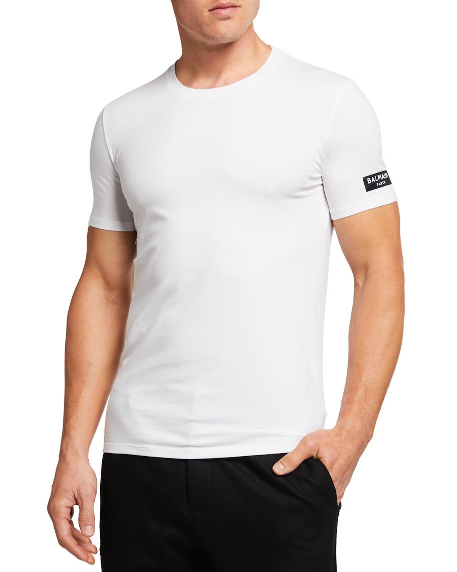 Balmain Men's Solid Logo-Sleeve Crew T-Shirt | Neiman Marcus