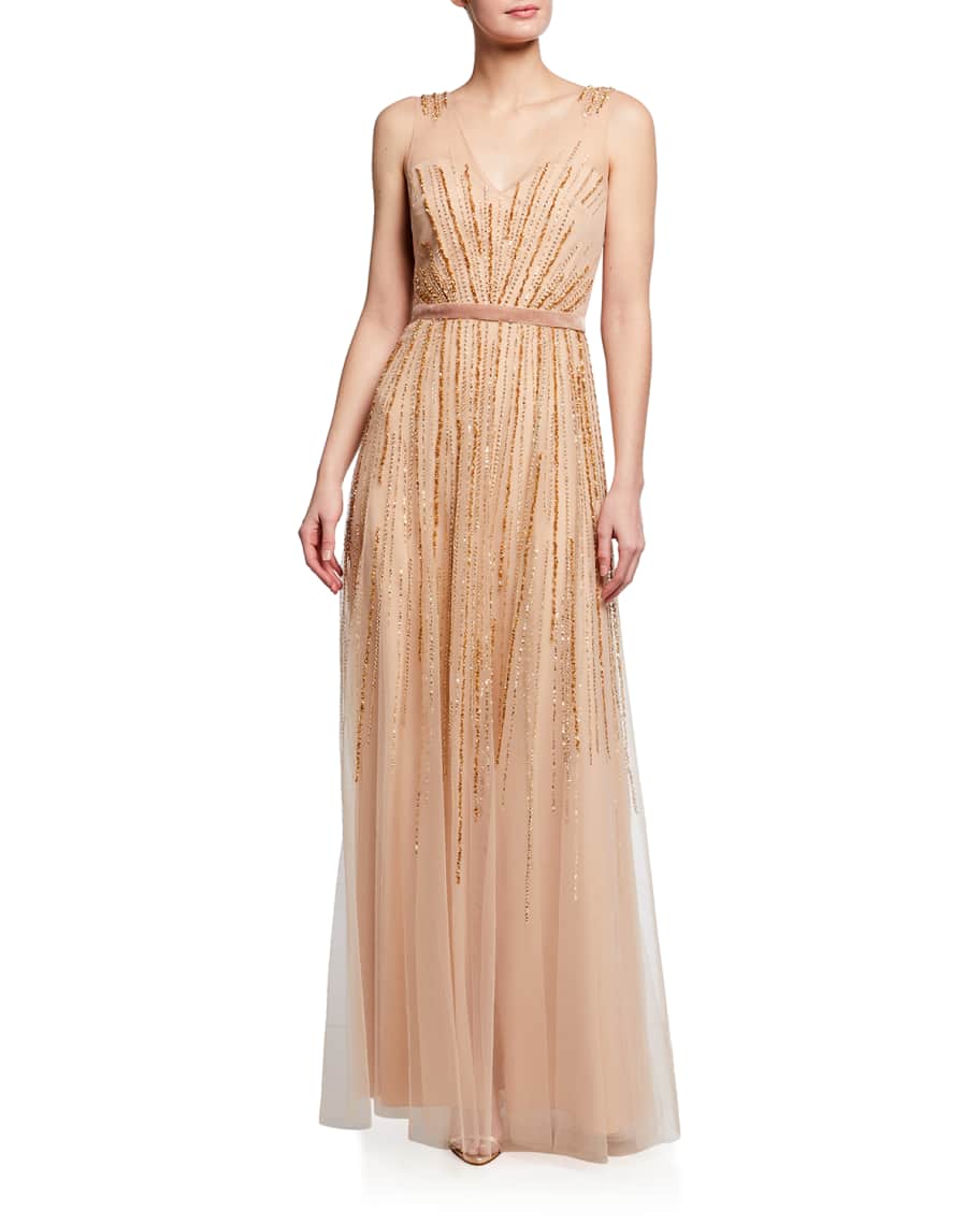 Marchesa notte v on sale neck tulle glitter gown