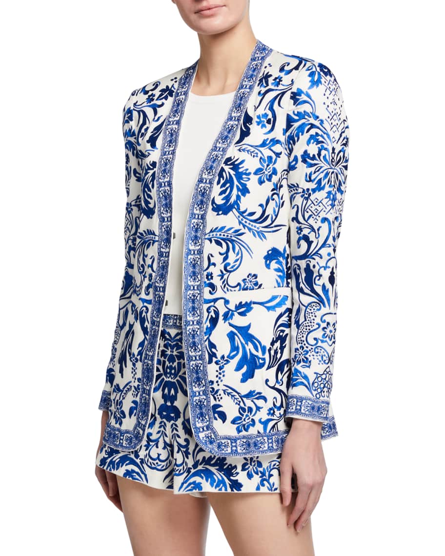 Alice + Olivia Chriselle Embroidered Long Blazer | Neiman Marcus