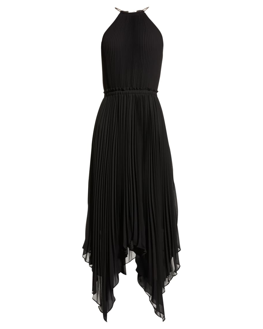 Georgette pleated halter dress new arrivals