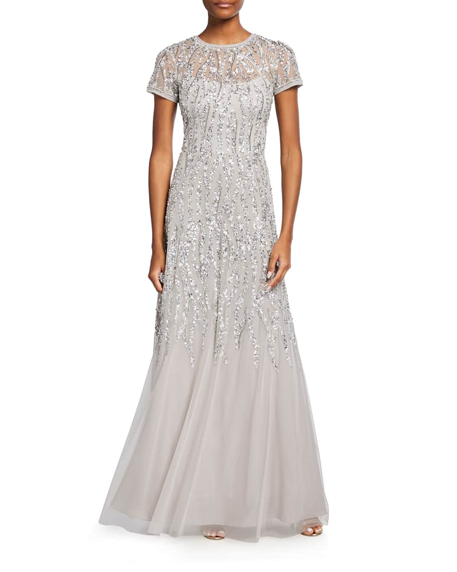 Aidan Mattox Beaded Short-Sleeve Ball Gown | Neiman Marcus